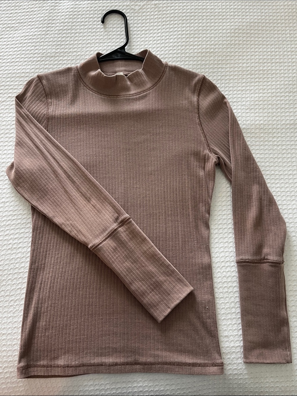 Free People Ricki Long Sleeve Ribbed Mock Neck Top Fitted Taupe Sz S